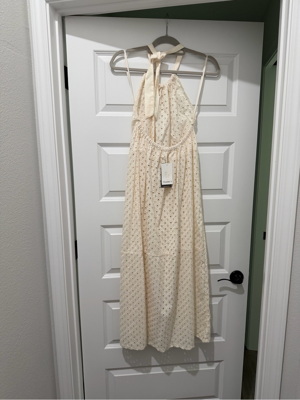 Vitamin A Cream Eyelet Halter Maxi Dress coverup - Picture 4 of 6